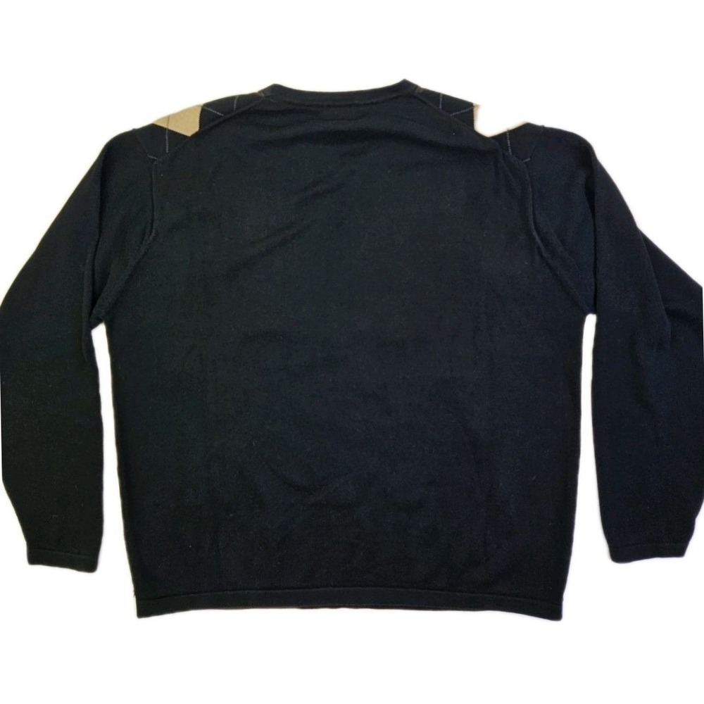 Dockers Mens XL Argyle Crewneck Sweater Black Tan Brown 100% Cotton Pullover - Picture 2 of 9